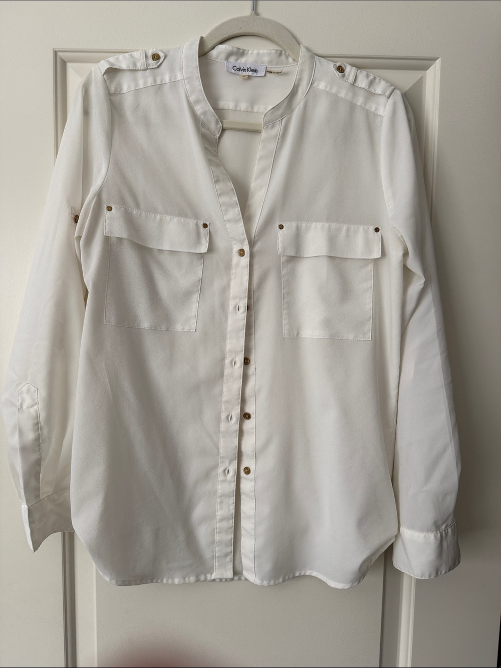 Calvin Klein Ivory Button-Front Utility Shirt